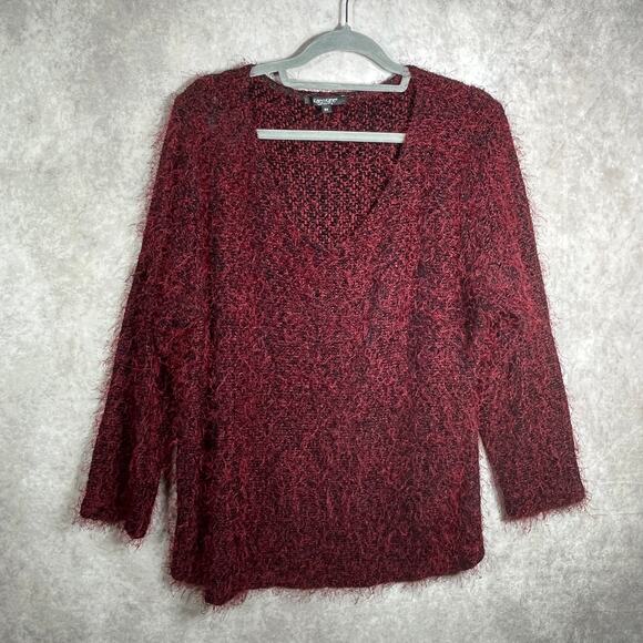 Karen Kane Lifestyle Sweater Womens Size 3X Red Knit Hairy Pullover Long Sleeves - Picture 1 of 9